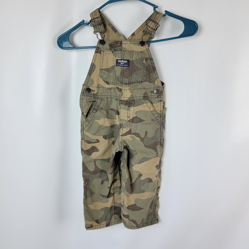 OshKosh Bgosh Camo 100% Cotton Overalls Boys Sz 18m Like New